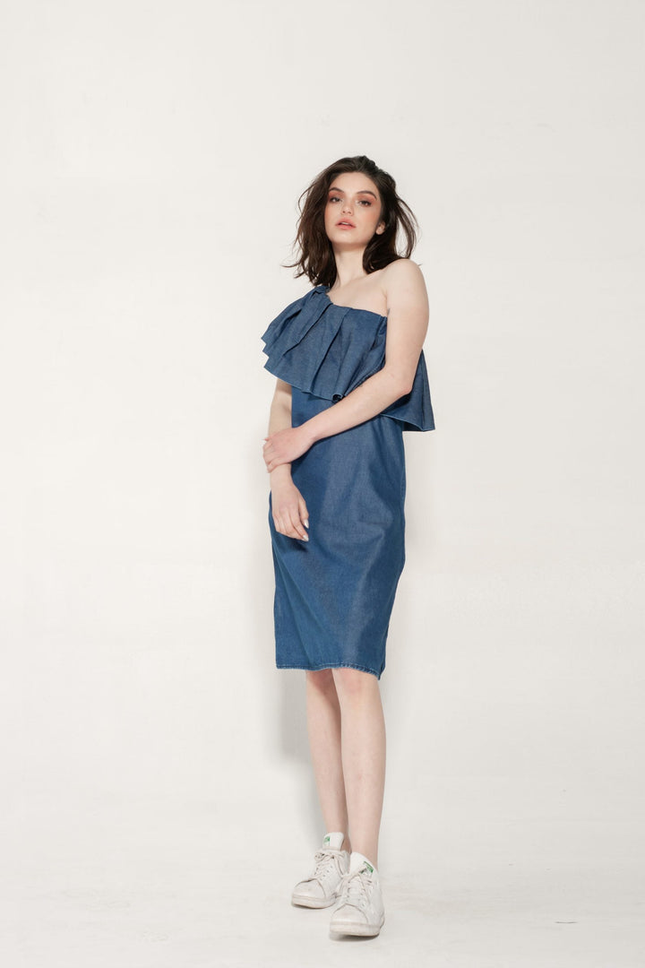 Vestido Volados Denim Azul