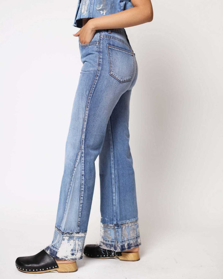 Jeans Ella Flare Metalizado Plata